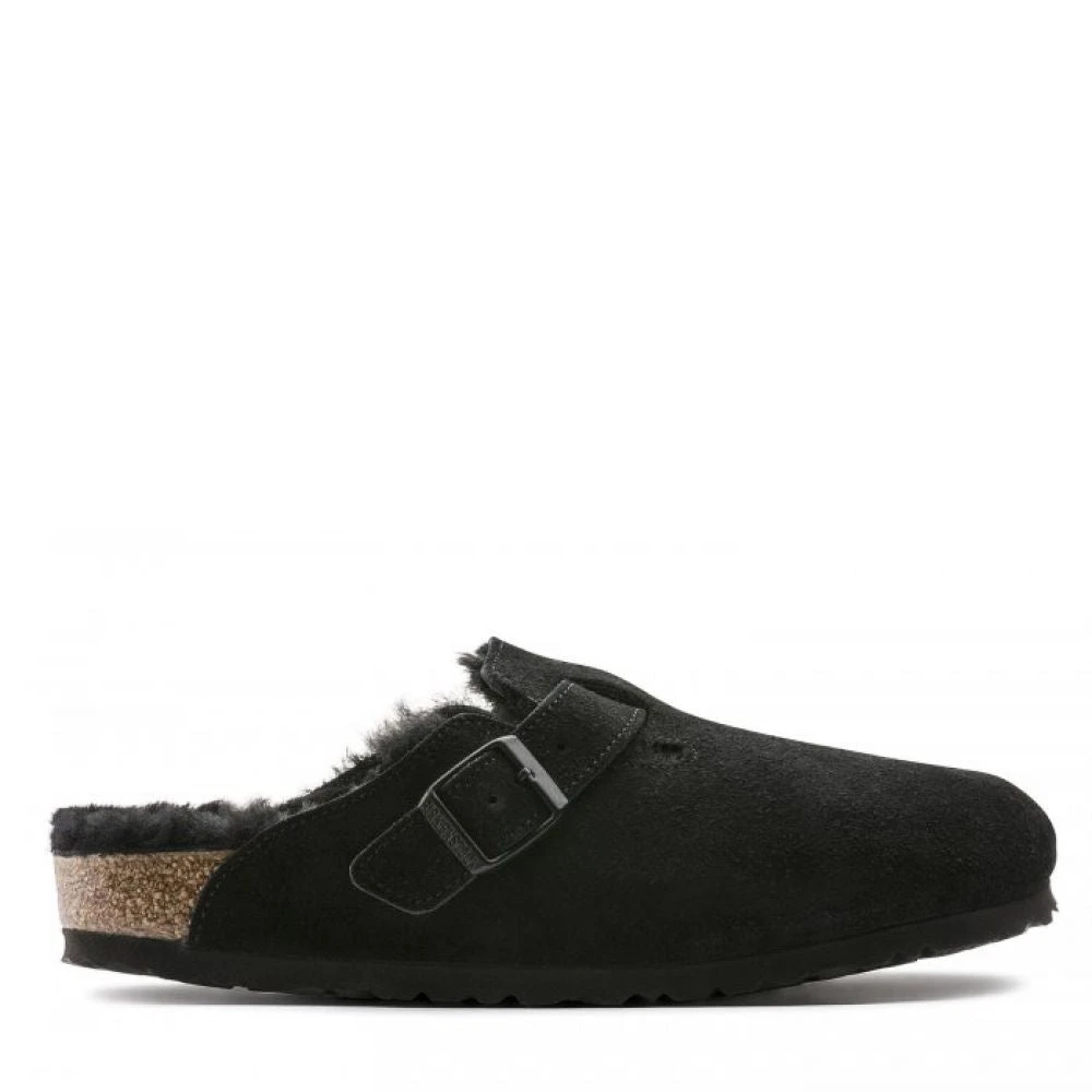 Birkenstock Boston Shearling Suede Leather In Black 3 Birkenstock Boston Shearling Suede Leather In Black