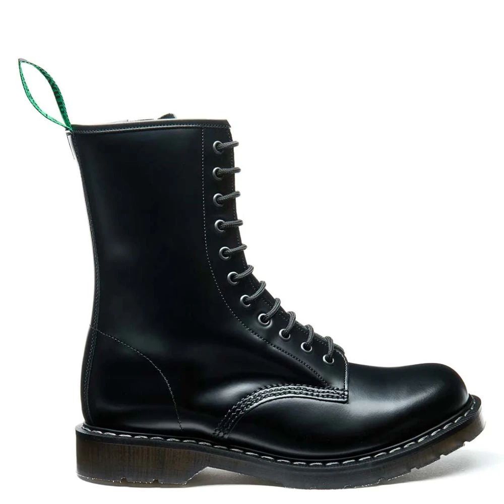 Solovair 11 Eye Zip Derby Boot In Black Hi-Shine 3 Solovair 11 Eye Zip Derby Boot In Black Hi-Shine