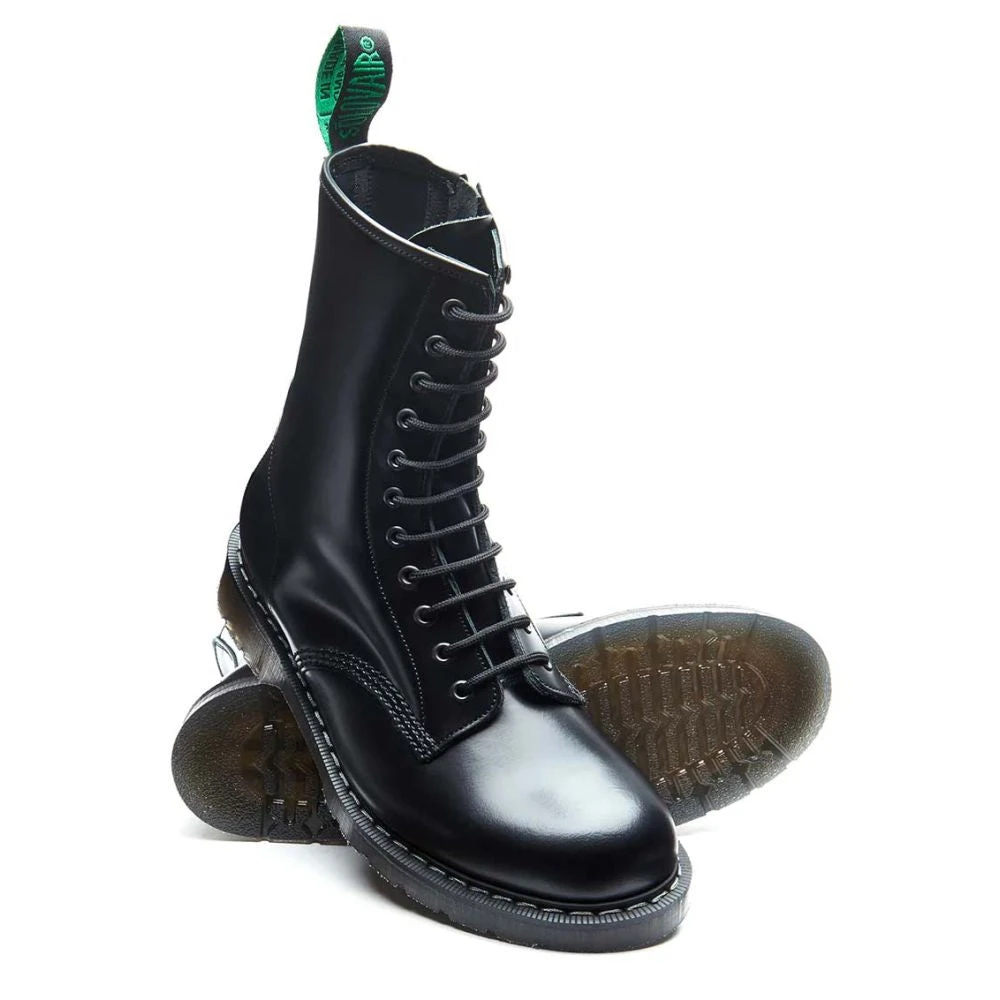 Solovair 11 Eye Zip Derby Boot In Black Hi-Shine 4 Solovair 11 Eye Zip Derby Boot In Black Hi-Shine - Image 2