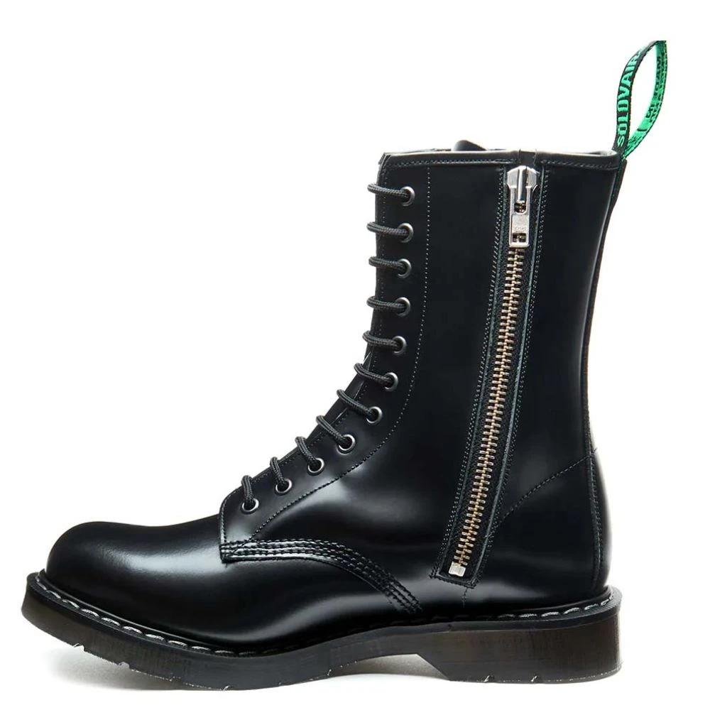Solovair 11 Eye Zip Derby Boot In Black Hi-Shine 5 Solovair 11 Eye Zip Derby Boot In Black Hi-Shine - Image 3