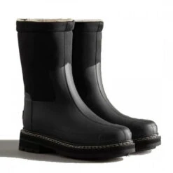 Hunter Women's Refined Stitch Roll Top Sherpa Boots In Black -Fashion Shoes wfs1010nes blk 3 1100x